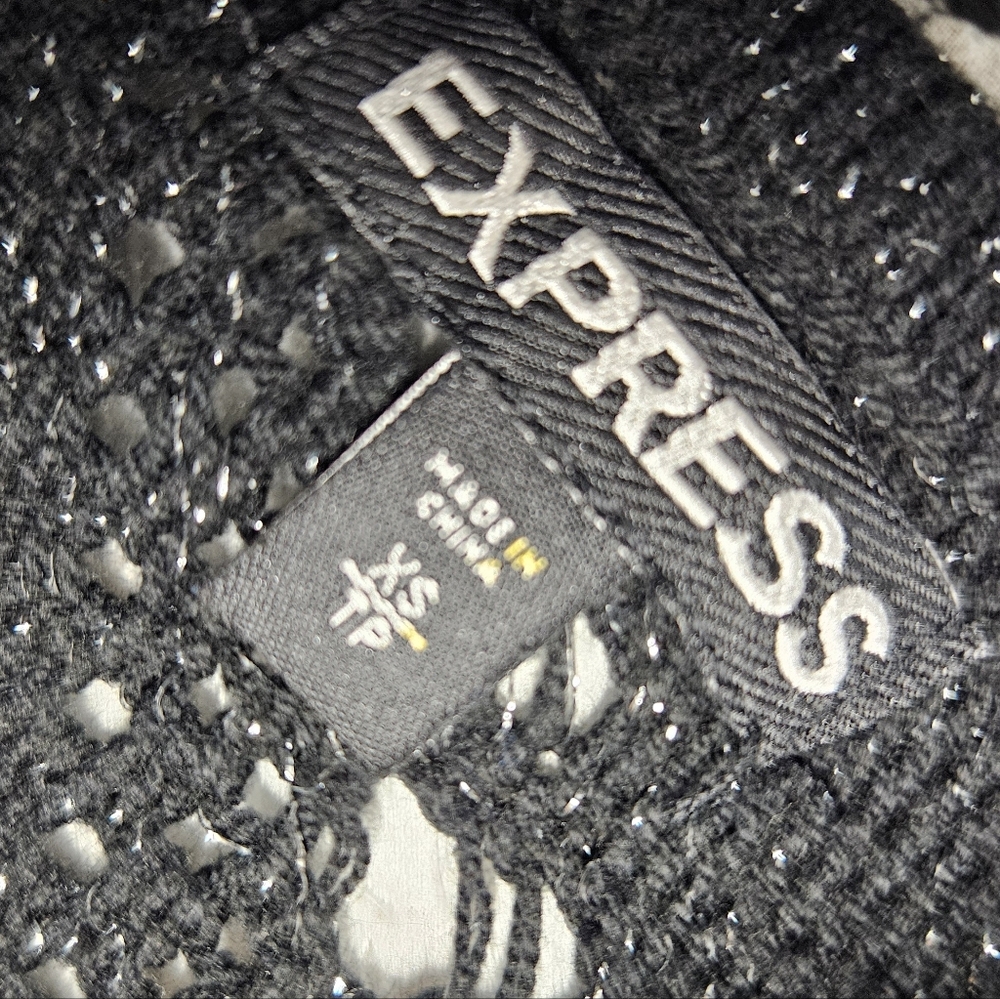 Express Open Knit Cropped VNeck Dolman Sleeves Sweater XS Boxy Y2K Batwing Boho - Picture 2 of 11